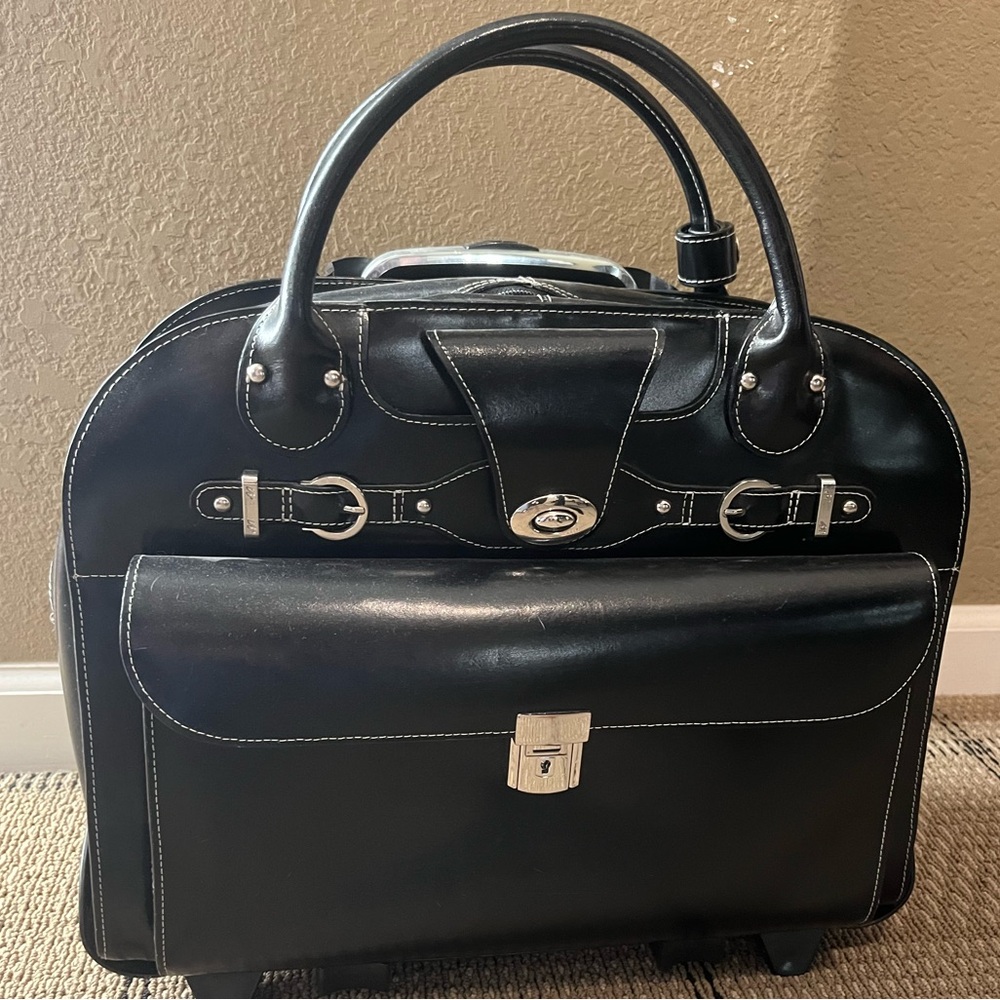 McKlein leather laptop bag in classic black.